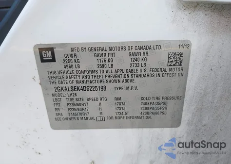 2013 GMC Terrain Sle-2 из США, поврежденный, VIN 2GKALSEK4D6225198